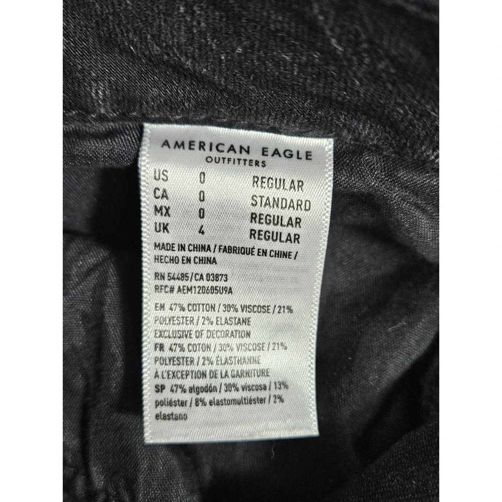 American Eagle Hi-Rise Jegging Black Distressed Ripped Skinny Jeans Size 0 Reg